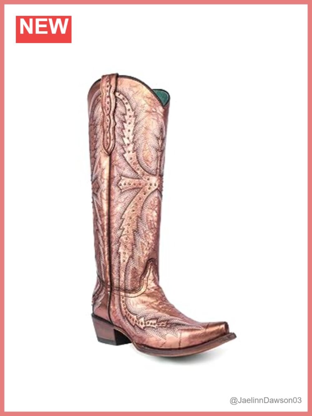 Cowhide Western Knee-High Boots Snip Toe Embroidered Studded